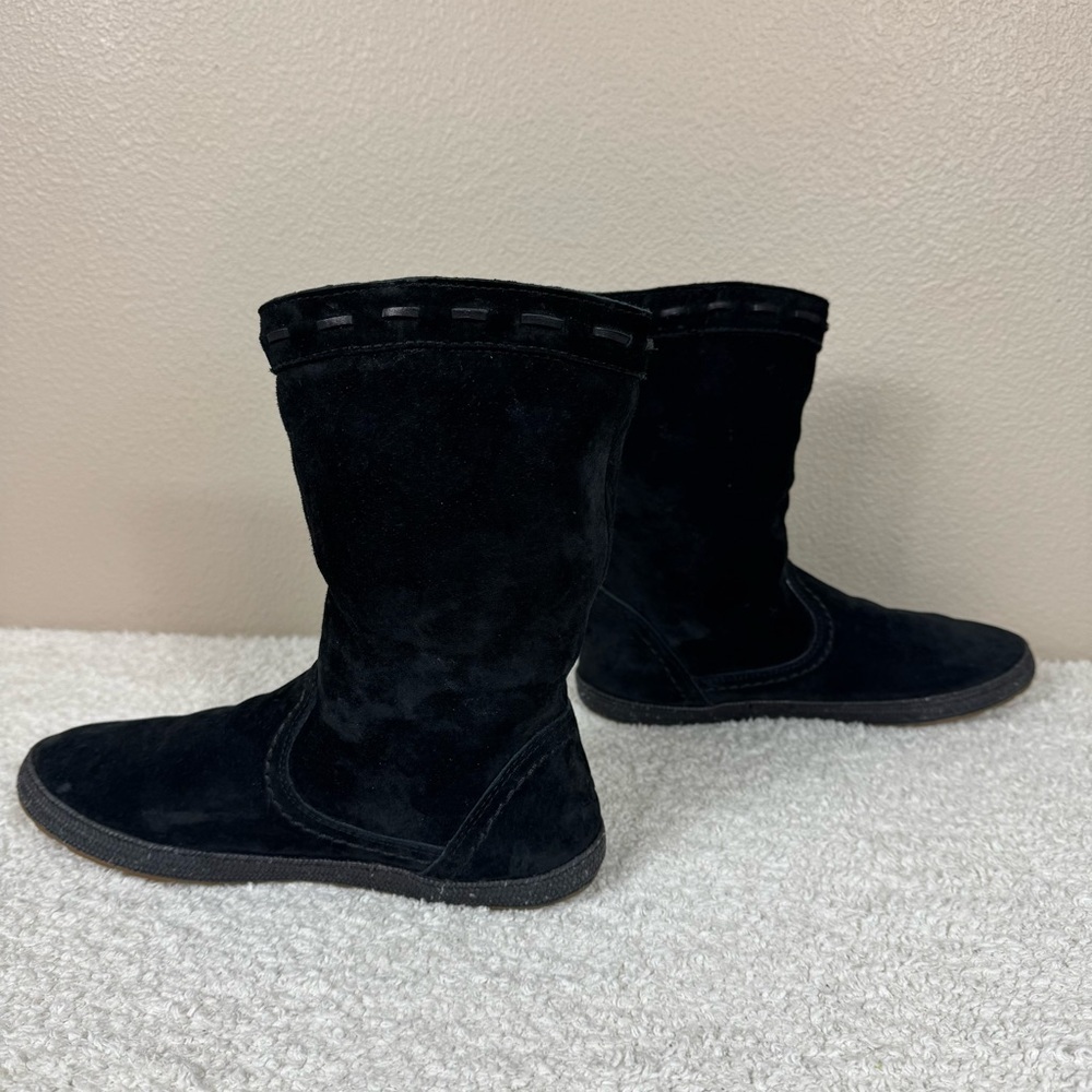 Ugg Laurin Mid Calf Suede Moccasin Boots Grounding Black Leather Suede - Picture 12 of 15
